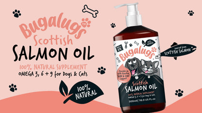 Bugalugs Dog Salmon Oil 100% Pure Dogs, Cats & Pets 500Ml, Healthy Skin & Coat