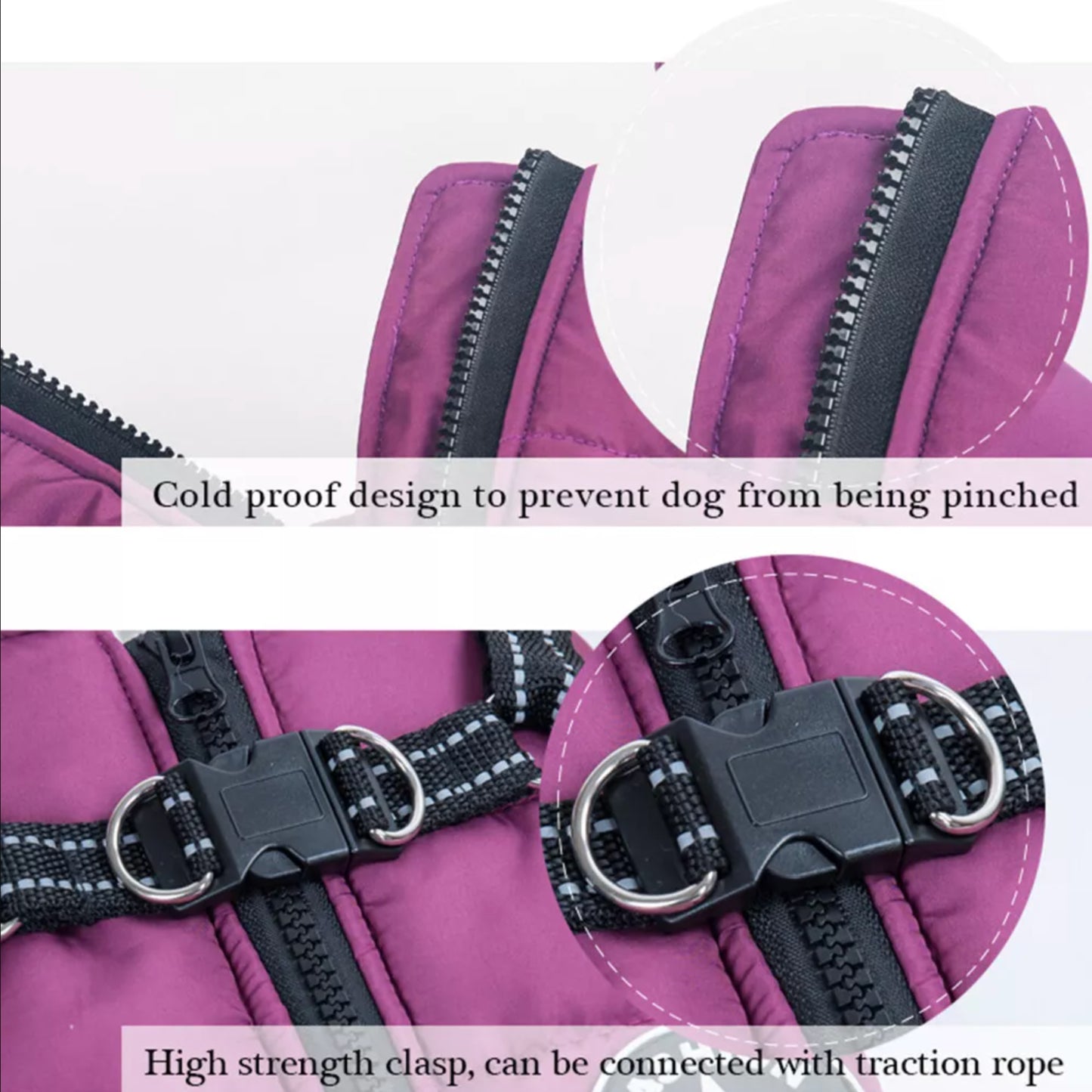 Dog Coat Waterproof with Harness Jacket Raincoat Winter Zip Coats Pet Hole Warm