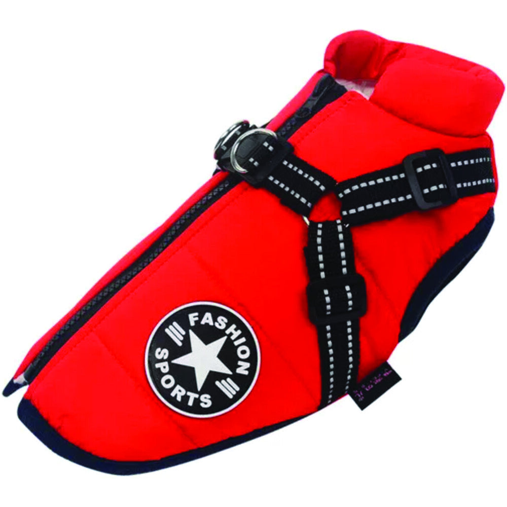 Dog Coat Waterproof with Harness Jacket Raincoat Winter Zip Coats Pet Hole Warm