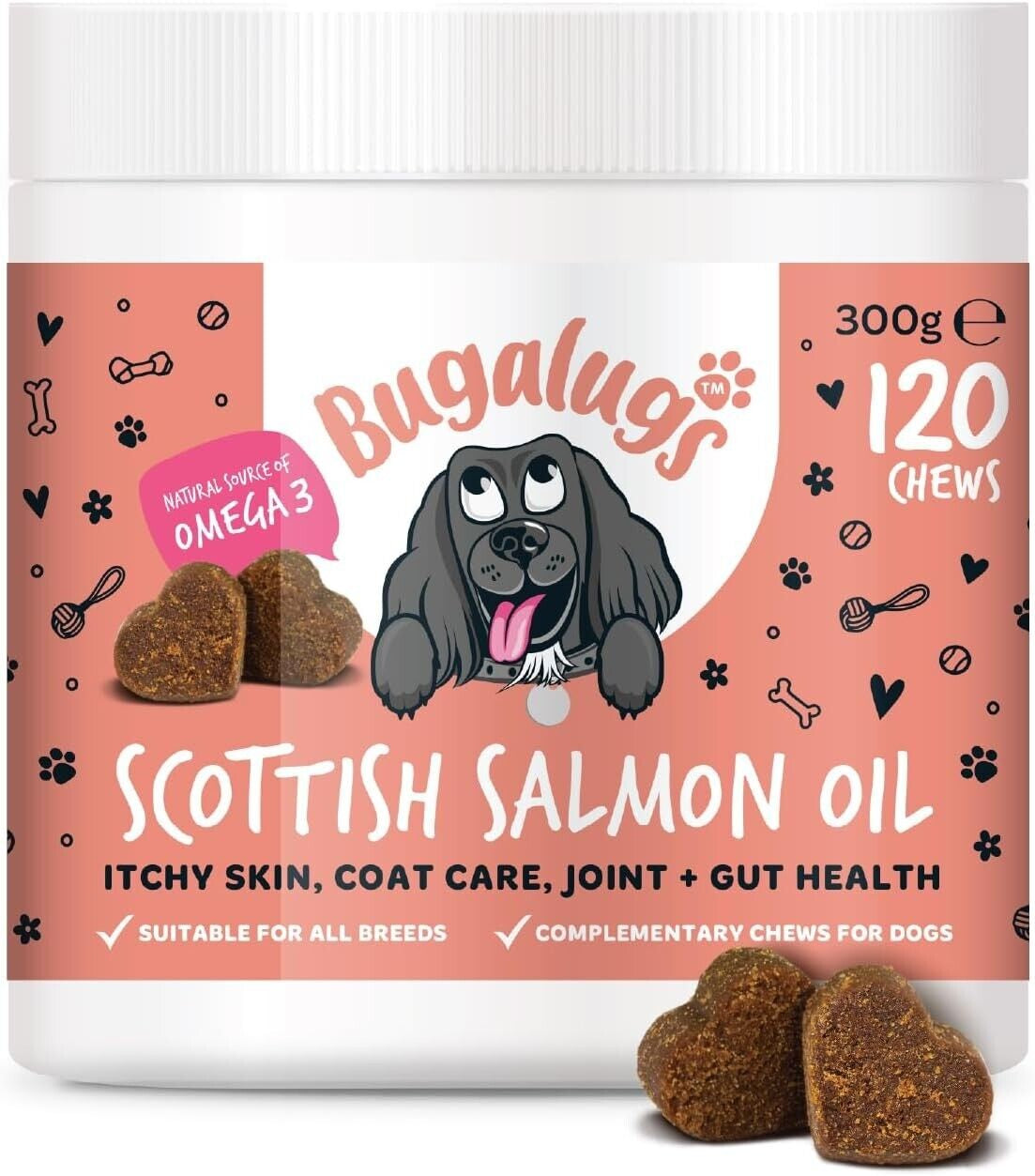 Bugalugs Dog Salmon Oil 100% Pure Dogs, Cats & Pets 500Ml, Healthy Skin & Coat