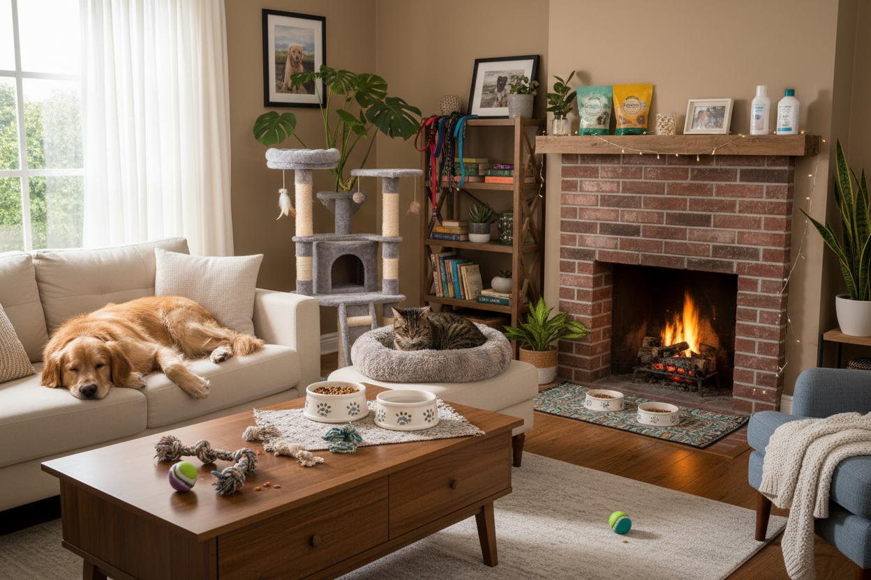 Pets at home with other products around the room